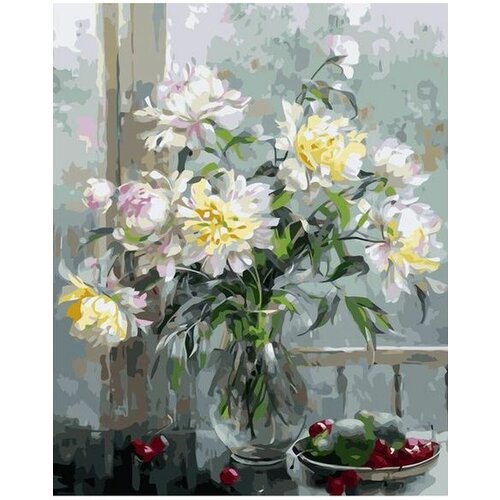Белые пионы Цветы Букет Натюрморт 40х50