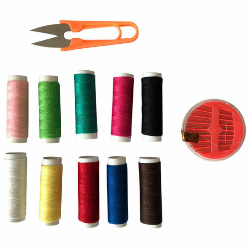 Набор для шитья 10 разноцветных катушек с нитками , 16 иголок + мининожницы , полезная вещь в дороге и хозяйстве. закваска для приготовления наринэ полезная партия 1 упаковка 10 штук