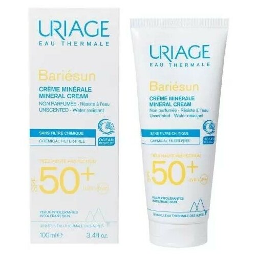 Uriage Bariesun Crème minérale Минеральный крем SPF 50+, 100 мл бальзам после солнца восстанавливающий bariesun uriage урьяж туба 150мл