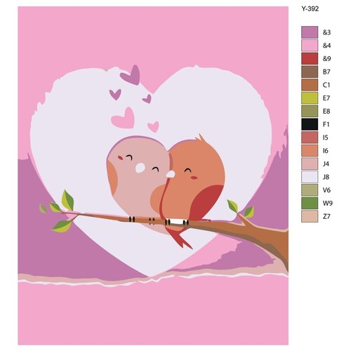 Картина по номерам Y-392 Влюбленные птички. 14 февраля 40х50