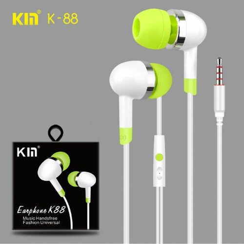 Вакуумные наушники KIN K88 Music Handsfree Fashion Universal с микрофоном, зеленый