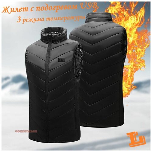 фото Жилет с подогревом usb, 3 режима температуры, l, черный