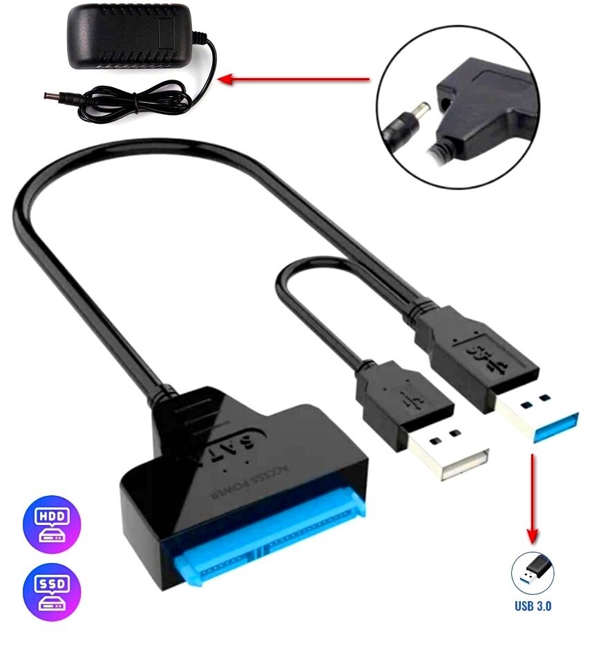 Кабель-переходник / адаптер SATA 2,5/3,5 - USB 3.0 с блоком питания