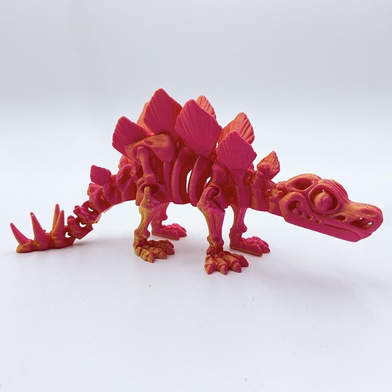 Фигурка динозавра Стегозавр 3D-печати 18 см с красно-золотым цветом и подвижным телом для детей