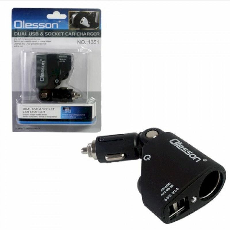 Разветвитель 2 USB 31 A 1 гнездо прикуривателя черный OLESSON 1351