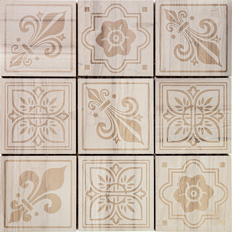 фото Мозаика Skalini TRG-12 из глянцево-матового (микс) мрамора размер 30х30 см чип 98x98 мм толщ. 10 мм площадь 0.09 м2 на сетке