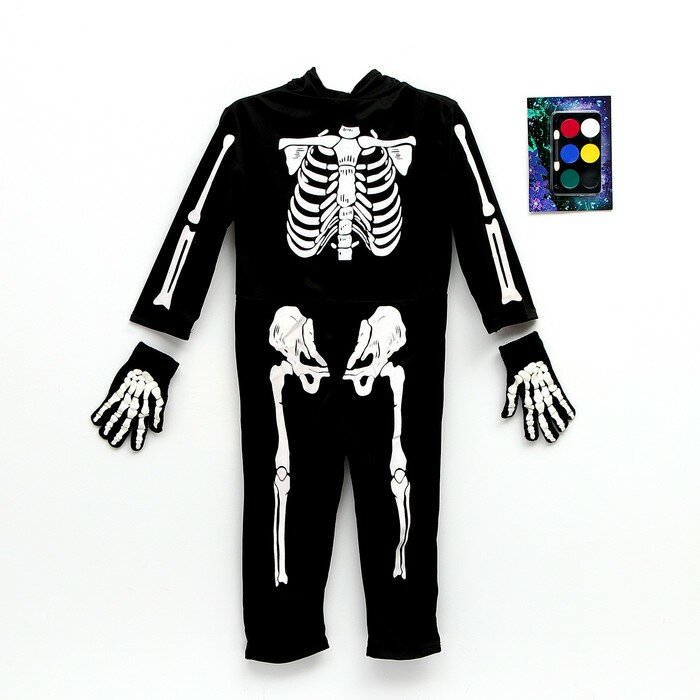 Карнавальный набор «Жуткий скелетик»: комбинезон, перчатки, грим