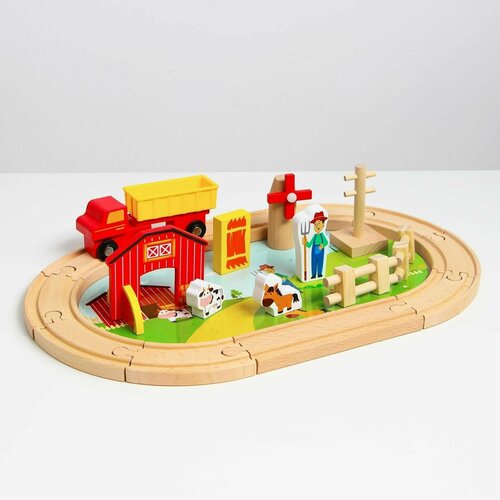 фото Деревянная игрушка железная дорога + ферма 23 детали, 32 5 17 см denco store