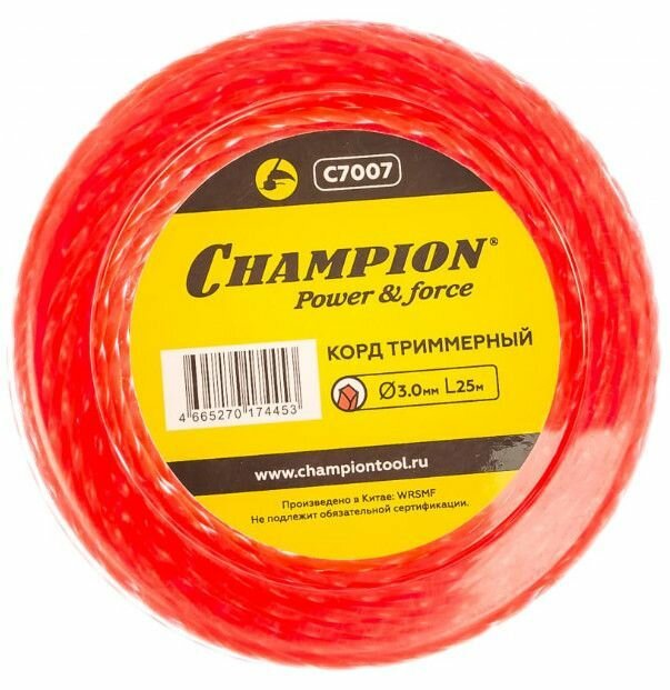 Леска для триммера CHAMPION C7007 Twisted Square 3.0мм* 25м (витой квадрат)