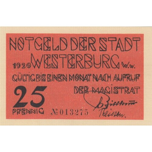 Германия (Веймарская Республика) Вестербург 25 пфеннигов 1920 г. (3) германия веймарская республика вестербург 10 пфеннигов 1920 г вид 2