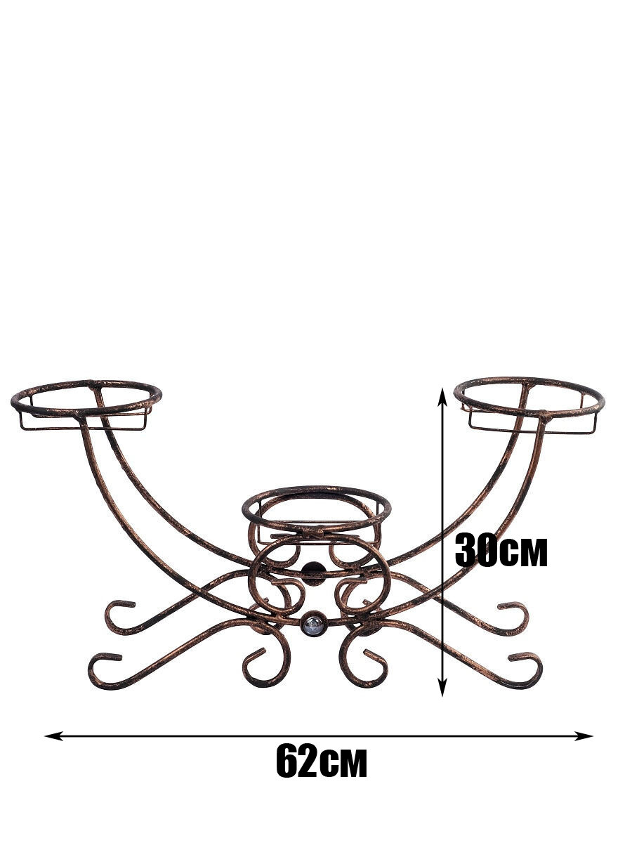 Подставка для трех кашпо напольная/на подоконник из кованого металла, Laptev, черный/бронзовый