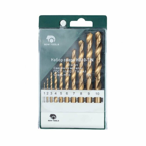 SDW TOOLS Набор сверл 1-10мм 10шт. шаг 1мм по металлу с TiN HB10-TiN se00018