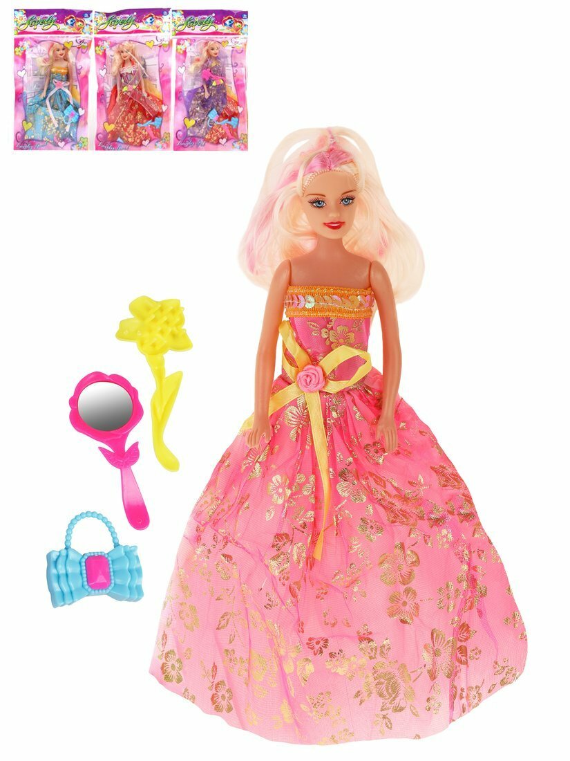 Кукла Наша Игрушка Красотка 27 см, зеркало, сумочка, расческа, пакет (602-2)