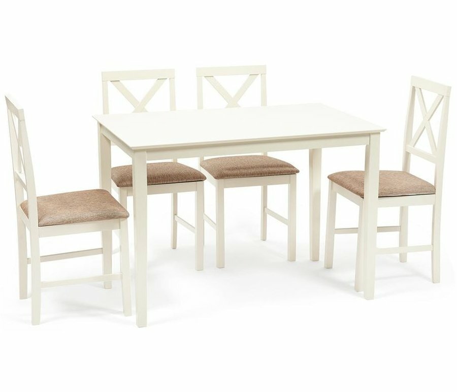 фото Обеденная группа Woodville Хадсон Hudson Dining Set ivory white / слоновая кость / ткань коричнево-золотая