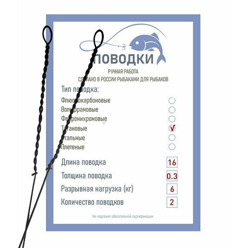 фото Поводки титановые с закруткой типа струна неоснащенные 16 см 2 шт диам. 0,3 мм нагрузка 6 кг fish raid