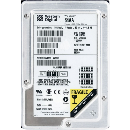 Жесткий диск Western Digital WD64AA 64Gb 5400 IDE 35 HDD 228500₽