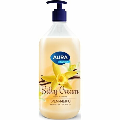 Жидкое крем-мыло Aura Silky Cream Шелк и ваниль, 1 л крем мыло шелк и рисовое молочко шелк и ваниль 2000 мл aura silky cream