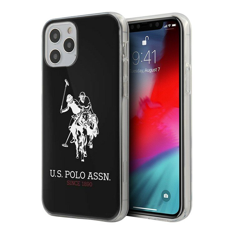 Чехол пластиковый U.S. Polo Assn. Shiny Double horse для iPhone 12 Pro Max, черный