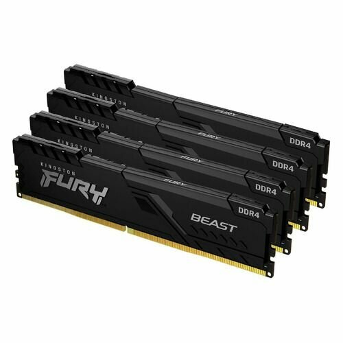 Оперативная память Kingston Fury Beast Black KF436C18BBK4/64 DDR4 - 4x 16ГБ 3600МГц, DIMM, Ret модуль памяти kingston fury beast rgb ddr4 3600mhz pc28800 cl18 dimm 64gb kit 4x16gb kf436c18bbak4 64