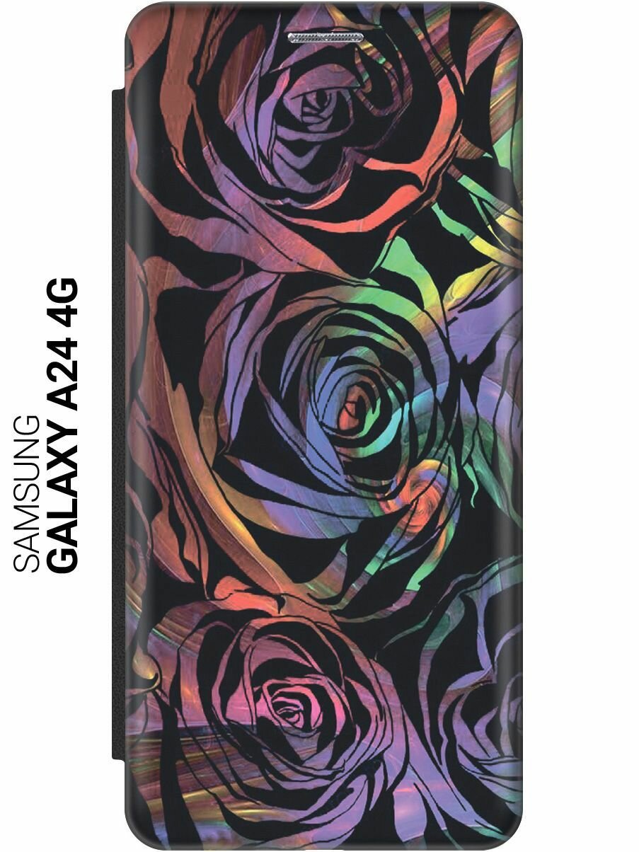 Чехол-книжка на Samsung Galaxy A24, Самсунг А24 c принтом "Мрачные розы" черный