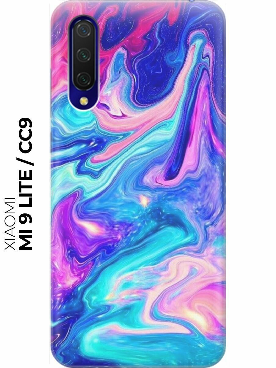 Накладка Transparent для Xiaomi Mi 9 Lite / CC9 с принтом "Сине-розовые краски"