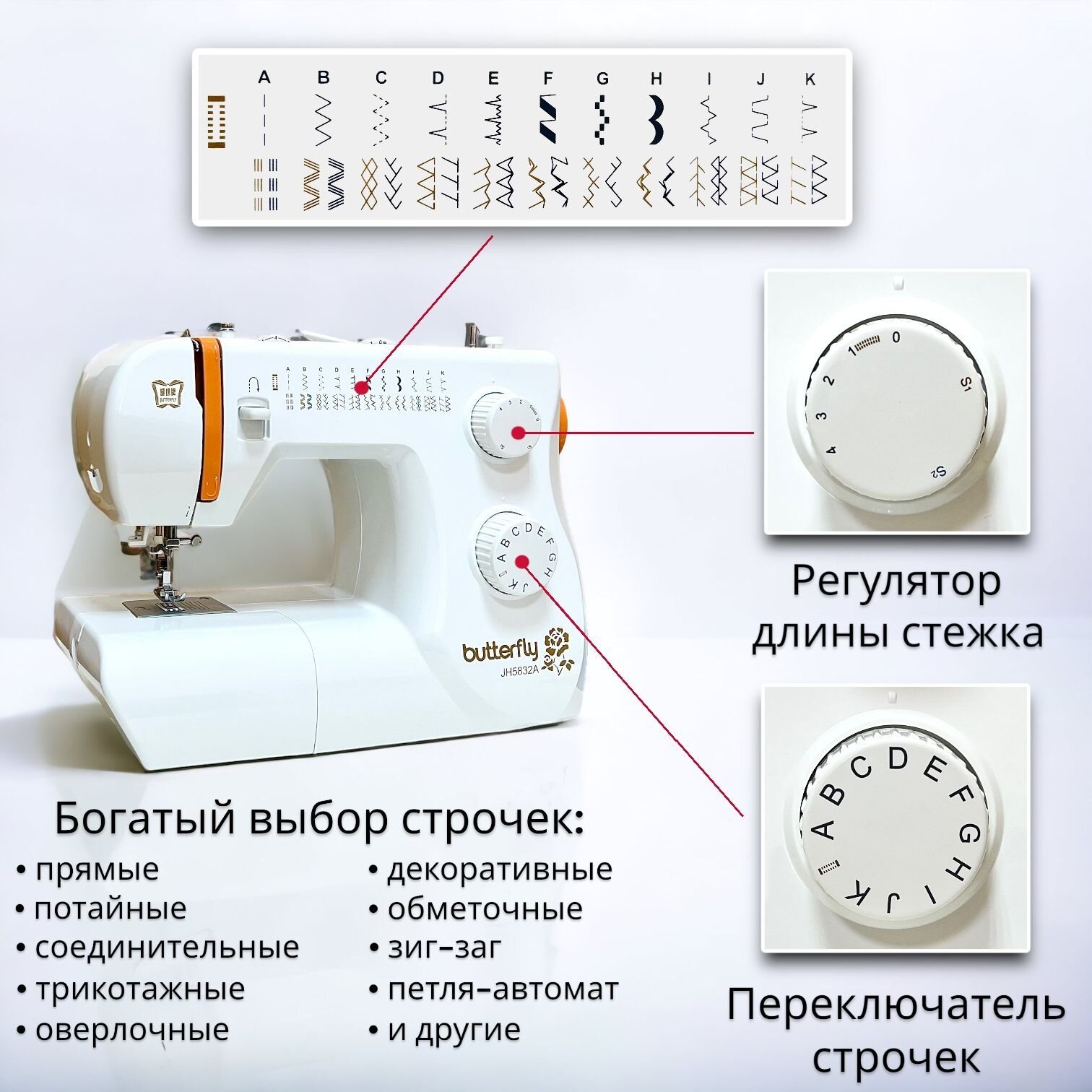 Швейная машина Butterfly JH5832A с нитевдевателем — фото 1