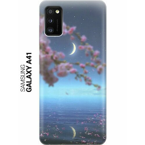 ультратонкий силиконовый чехол накладка для samsung galaxy a70 a70s с принтом месяц и сакура Ультратонкий силиконовый чехол-накладка для Samsung Galaxy A41 с принтом Месяц и сакура