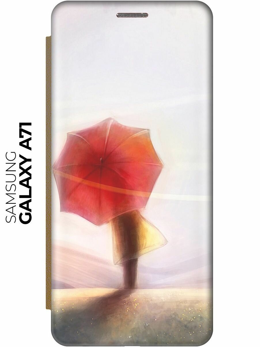 Чехол-книжка Красный зонтик на Samsung Galaxy A71 / Самсунг А71 золотой