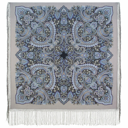 Платок Павловопосадская платочная мануфактура,148х148 см, голубой, черный