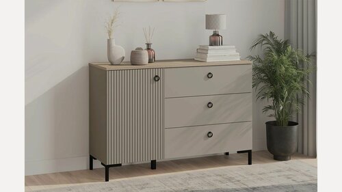 Изображение товара Комод Askona (Аскона) дверь и 3 ящика Zima (Зима) 120x81x41 Дуб сильверджек ореховый+Глиняный серый