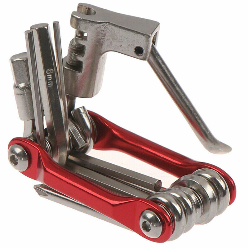 Мультитул инструмент для велосипеда 11 в одном выжимка цепи красный — фото 1