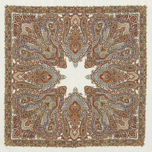 Платок Павловопосадская платочная мануфактура,125х125 см, белый, коричневый