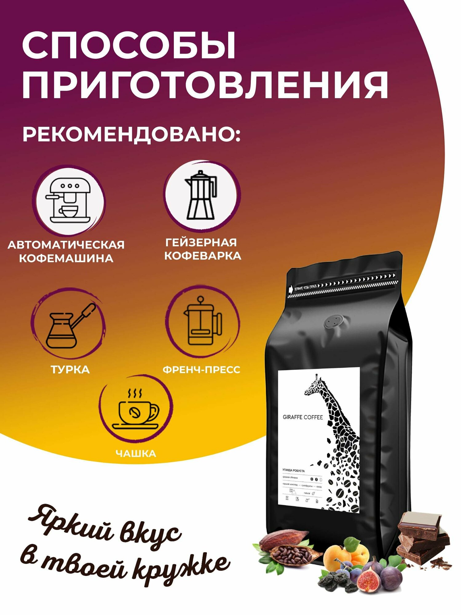 Кофе в зернах 1 кг Giraffe Coffee Уганда Робуста 100%, натуральный зерновой кофе, свежеобжаренный, кофе для кофемашины