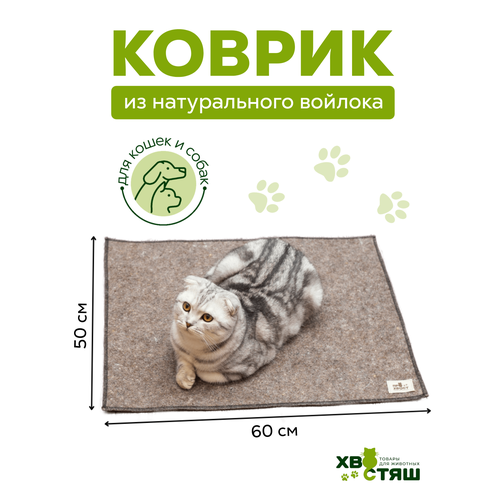 Коврик-подстилка 60х50 см из натурального войлока для кошек и собак