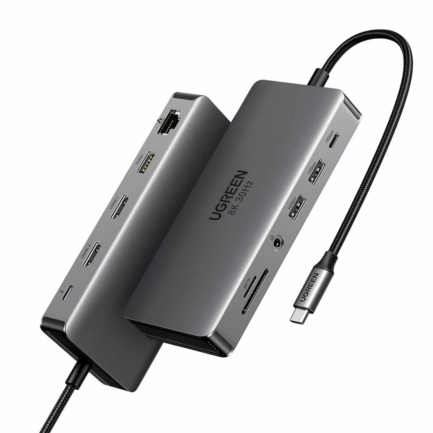 Разветвитель UGREEN 15965_ 11-in-1 USB-C, Hub Dual HDMI, серый - фото №1