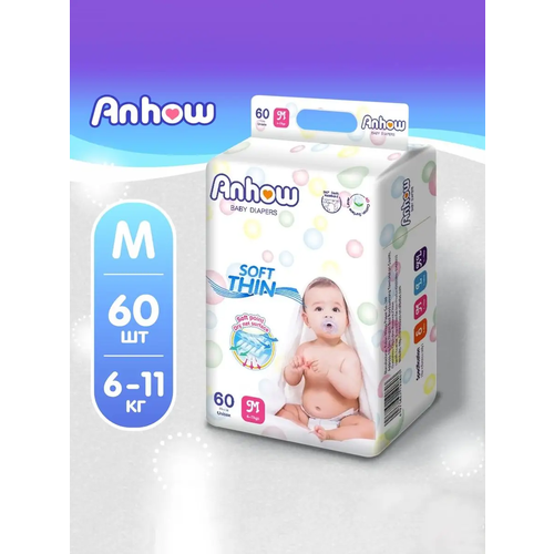 Anhow Подгузники на липучке размер М 6-11 кг 60 шт