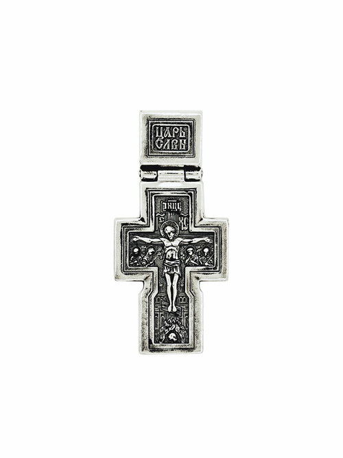 Крестик Малахит Распятие Христово - Неупиваемая Чаша, серебро, 925 проба, чернение, размер 4.6 см.