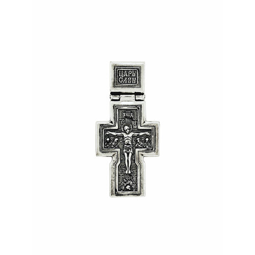 Крестик Малахит Распятие Христово - Неупиваемая Чаша, серебро, 925 проба, чернение, размер 4.6 см. крест нательный ручной работы из бука