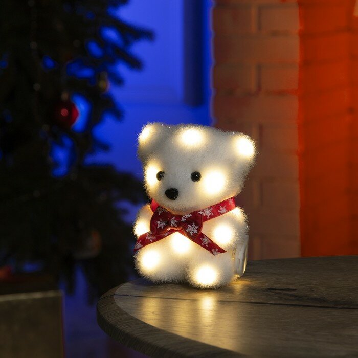 Фигура световая Luazon Lighting "Медведь в бабочке", 13 LED, 12х9х8 см, фиксинг, от батареек, белый