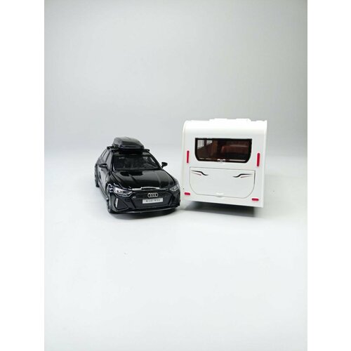 Модель автомобиля Audi RS6 Avant с трейлером коллекционная металлическая игрушка масштаб 1:24 черная