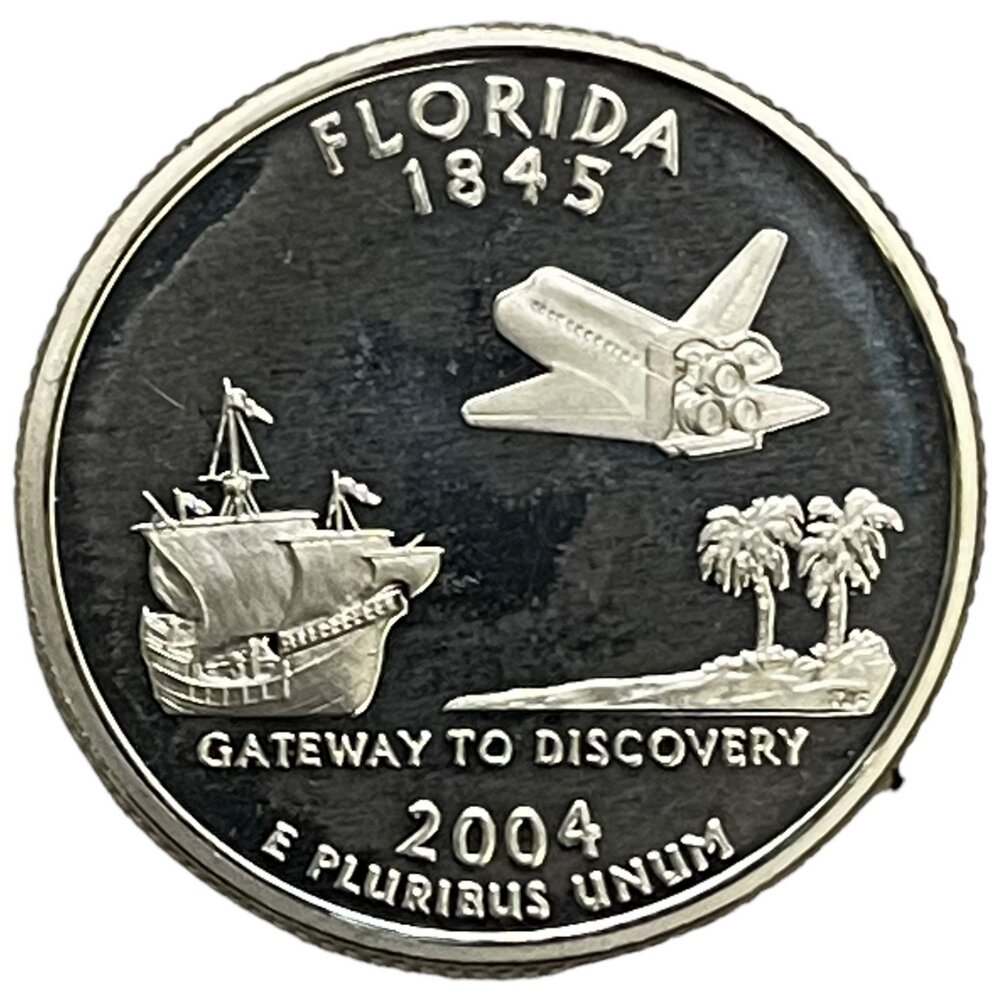 США 25 центов (1/4 доллара) 2004 г. (Квотеры 50 штатов - Флорида) (S) (Ag) (Proof)