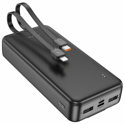 Универсальный Доп. Аккумулятор 20000mAh, J118A, HOCO, выход: 2 USB (5V/2A)+кабель Lightning/Type-C, черный блок питания с адаптерами isa 5v 2a 5 5 2 5
