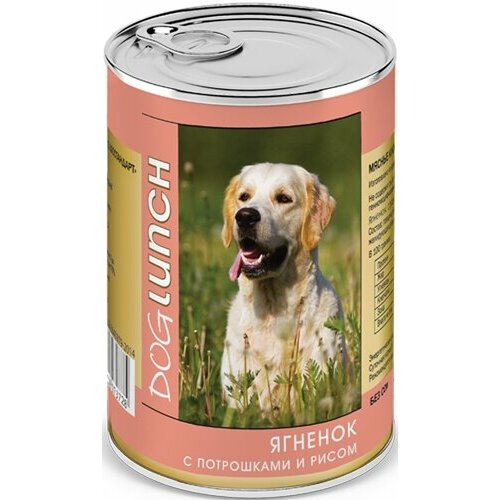 Дог Ланч консервы для собак Ягненок с потрошками и рисом 410г 10%