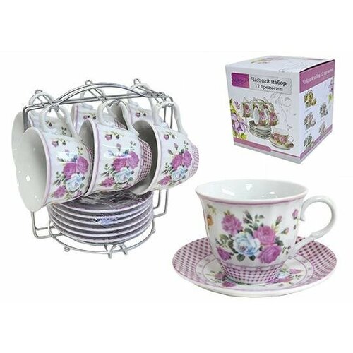 Набор чайный 12 пр. 230 мл, фарфор, мет/стойка С03-Z059 12М