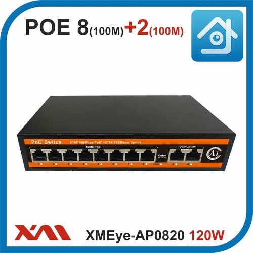 XMEye-AP0820 120W Коммутатор POE на 8 портов 10100M 2 uplink 100M 295000₽
