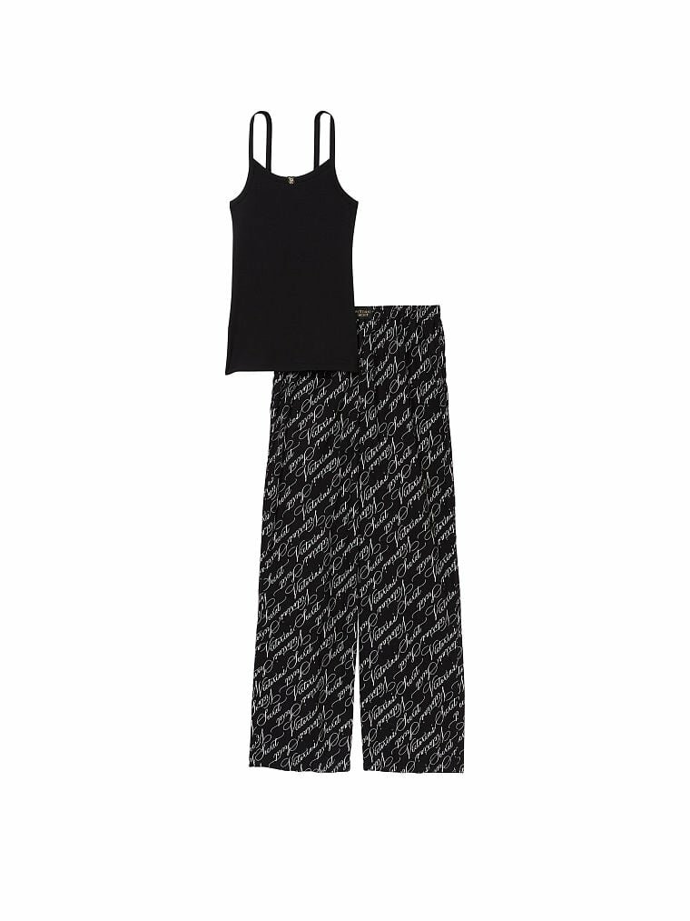 Пижама Victoria's Secret М Short черная майка и брюки в лого - фотография № 3