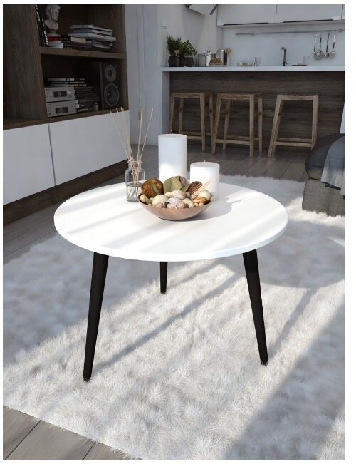 фото Стол журнальный Mebstudia "Сканди" круглый (белый, с черными ножками), 61,5х61,5х46,5 см 65071