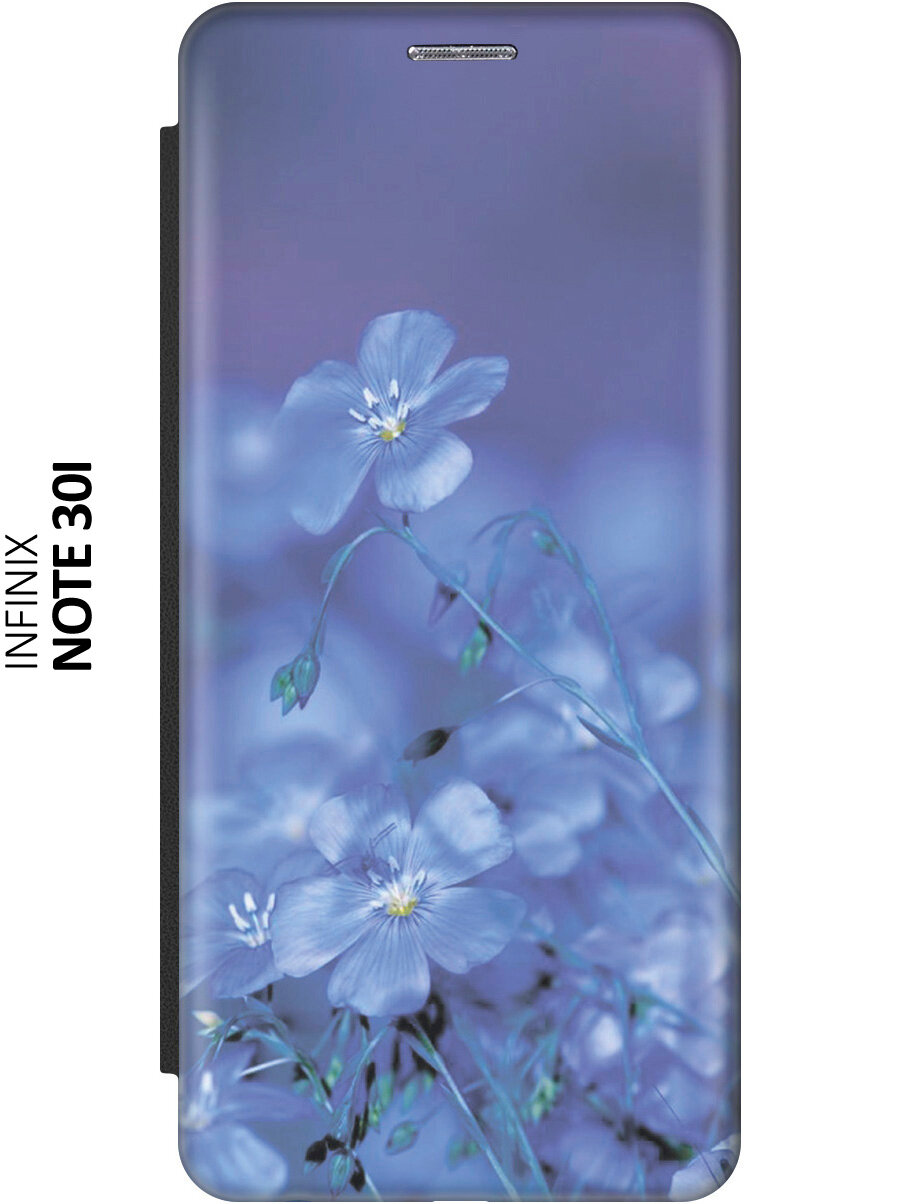 Чехол-книжка Голубые цветы на Infinix Note 30i / Инфиникс Ноут 30ай черный