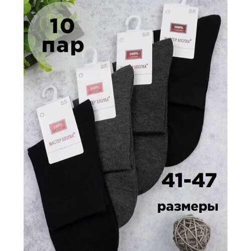 фото Носки мастер хлопка, 10 пар, размер 41-47, синий, серый, черный
