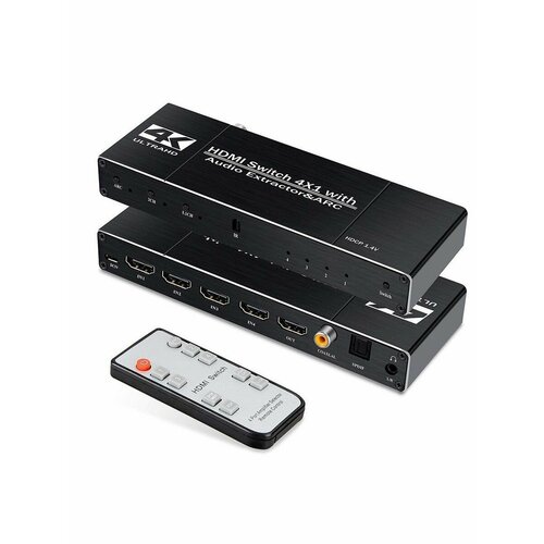 HDMI Switch переключатель 4x1 с извлечением звука 3,5, toslink и ARC универсальный пульт дистанционного управления l336 для tv cbl dvd sat stb dvb hifi tv box vcr str t ir высокого качества